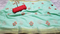 Women's Turquoise Cotton Dyed Saree with Blouse piece (5646081097889)