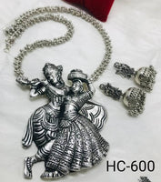Designer Oxidised Silver Radha Krishna Necklace with Earring for Women (6089113141409)