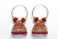 Allure Graceful Red Brass Oxidised Gold Beads Jhumkas Earrings For Women And Girls (6089127231649)