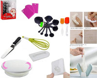 1Turntable,1 Icing bag 12pcs Cake Nozzle, 8pcs Measuring Cups&Spoon,Silicone 1Brush&1Spatula ,1plastic whisk,6 pcs Hook ,1Palette Knife ,1 Fondant Smoother ,3 pcs scrapper,1 Stand-Up Rice Spoon (6659653959841)